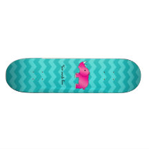Pink rhino turquoise chevrons skateboard deck