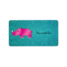 Pink rhino turquoise glitter personalized address label