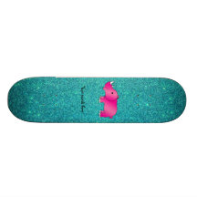 Pink rhino turquoise glitter skateboard deck