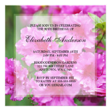 Pink Rhododendron Flowers 90th Birthday Party Custom Announcements