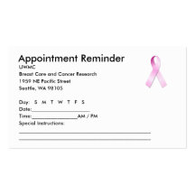 Pink Ribbon Appointment Reminder Business Card Templates