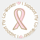 Pink Ribbon Breast Cancer Support Co Worker Round Stickers