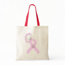 Pink Ribbon Butterfly Canvas Bags