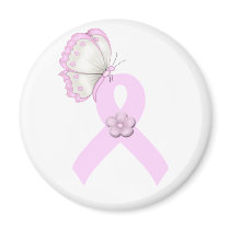 Pink Ribbon Butterfly Magnets