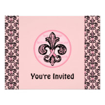 Pink Ribbon Fleur de lis Announcements