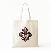 Pink Ribbon Fleur de lis Canvas Bag