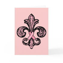 Pink Ribbon Fleur de lis Greeting Card
