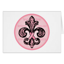 Pink Ribbon Fleur de lis Greeting Cards