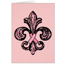 Pink Ribbon Fleur de lis Greeting Card