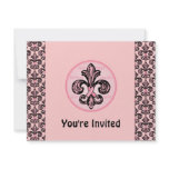 Pink Ribbon Fleur de lis Announcements