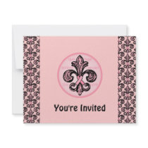 Pink Ribbon Fleur de lis Announcements