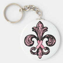 Pink Ribbon Fleur de lis Key Chain