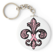 Pink Ribbon Fleur de lis Key Chain