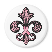 Pink Ribbon Fleur de lis Refrigerator Magnets