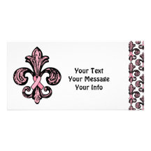 Pink Ribbon Fleur de lis Photo Greeting Card