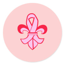 Pink Ribbon Fleur de Lis Round Stickers