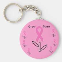 Pink Ribbon Growing Button - Pink Key Chain