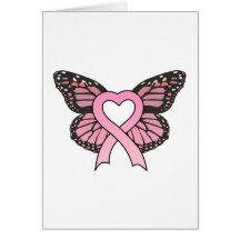 Pink Ribbon Heart Butterfly Greeting Card