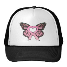 Pink Ribbon Heart Butterfly Hat