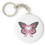 Pink Ribbon Heart Butterfly Keychain