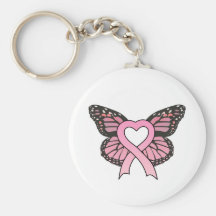 Pink Ribbon Heart Butterfly Keychain