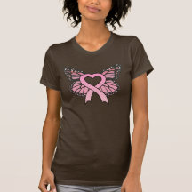 Pink Ribbon Heart Butterfly Ladies T-Shirt