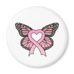 Pink Ribbon Heart Butterfly Magnet