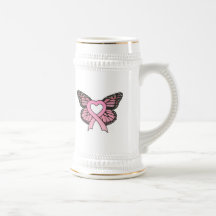 Pink Ribbon Heart Butterfly Mug