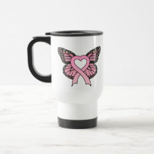 Pink Ribbon Heart Butterfly Mug