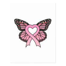 Pink Ribbon Heart Butterfly Postcard