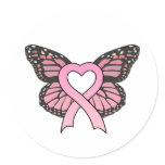 Pink Ribbon Heart Butterfly Sticker