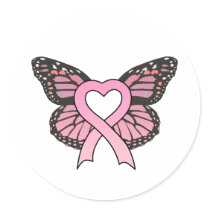 Pink Ribbon Heart Butterfly Sticker