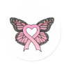 Pink Ribbon Heart Butterfly Sticker
