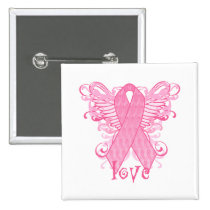Pink Ribbon Love Wings buttons