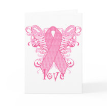 Pink Ribbon Love Wings Greeting Card
