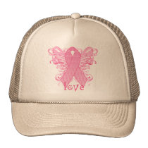 Pink Ribbon Love Wings hats