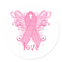 Pink Ribbon Love Wings Stickers