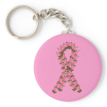 Pink Ribbon Made of Pink Roses Keychains