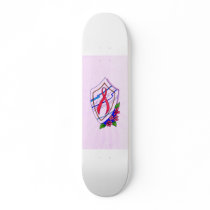 Pink Ribbon on Shield with flowers Skateboard Deck