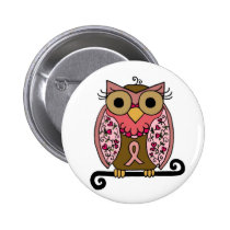Pink Ribbon Owl buttons