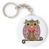 Pink Ribbon Owl Keychains