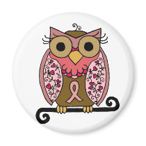 Pink Ribbon Owl Refrigerator Magnets