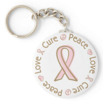 Pink Ribbon Peace Love Cure Breast Cancer Keychain