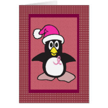 pink ribbon penguin greeting card