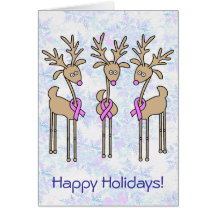 Pink Ribbon Reindeer Greeting Cards
