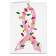 Pink Ribbon With Christmas Lights Breast Cancer Card