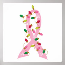 Pink Ribbon With Christmas Lights Breast Cancer Print