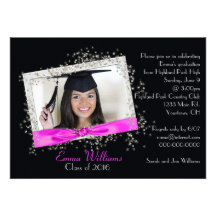 Pink Ribbon with Glitter Graduation Invitation