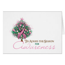 Pink Ribbon Xmas Awareness Season Greeting Cards