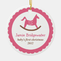 Pink rocking toy horse baby's first christmas ornaments